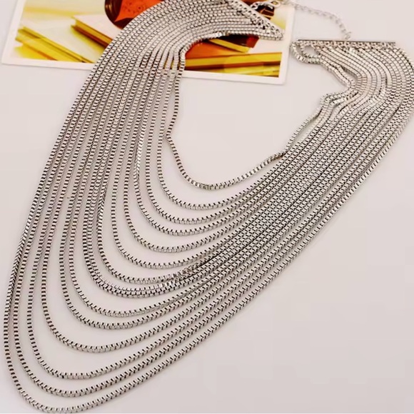 Silver Multi-Chain Layered Necklace - Picture 3 of 7